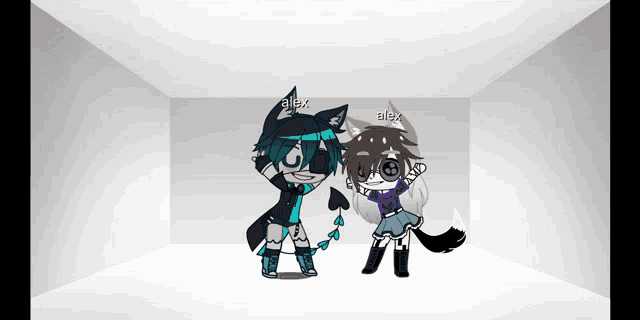 a boy and a girl standing next to each other with alex written on the wall