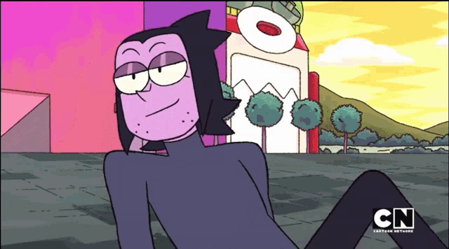 a cartoon character from cartoon network is sitting on the ground