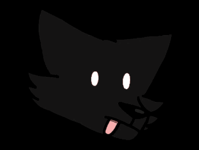 a cartoon drawing of a black cat with its tongue out