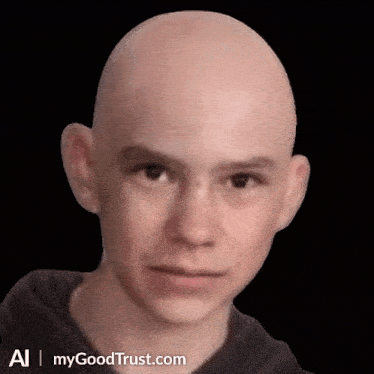a close up of a man 's face with the website mygoodtrust.com