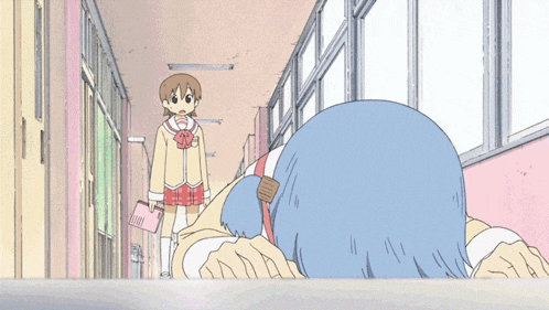 a girl with blue hair is holding a pink book