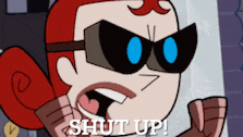 a cartoon character says shut up with a heart in her mouth