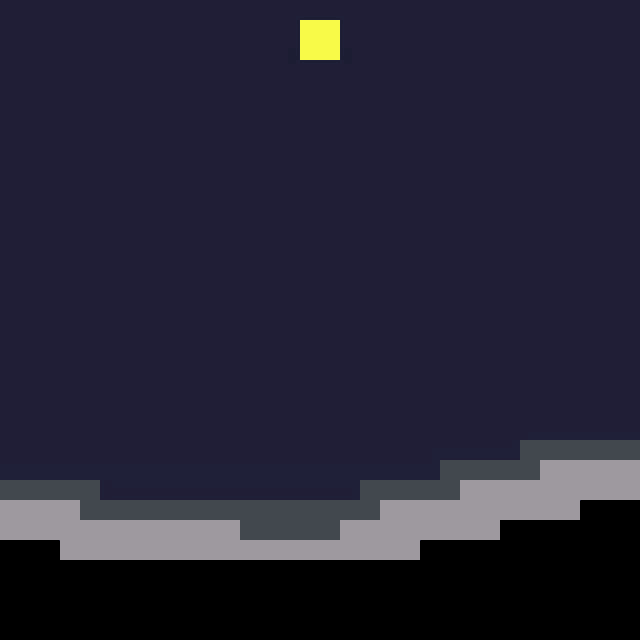 a pixel art drawing of a red flower in a field with a blue sky and a yellow square in the background .