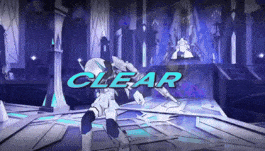 a video game screen shows the word clear in blue