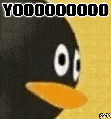 a close up of a penguin 's face with a yellow beak and the words y000000 on the top