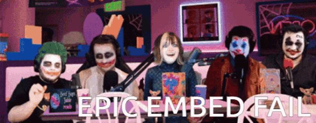 a group of people are sitting in front of a microphone with the words epic embed fail written on the bottom