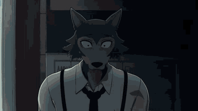 a cartoon drawing of a wolf wearing a white shirt and tie