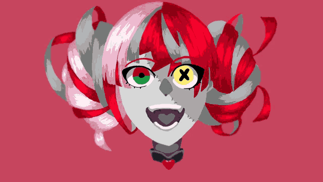 a cartoon drawing of a girl with red hair and green eyes