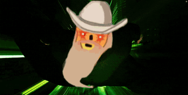 a cartoon of a man with a beard wearing a white hat