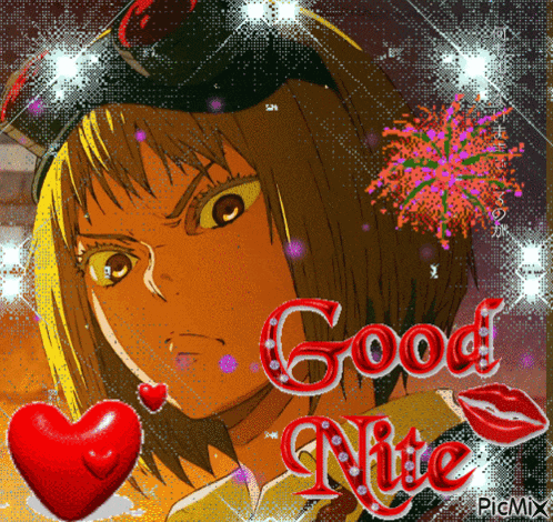 a picture of a girl with the words good nite