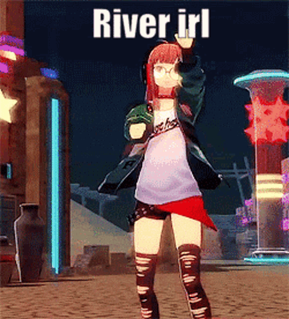 a girl in a video game says river irl on the screen