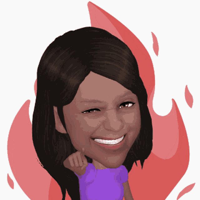 a cartoon drawing of a woman with a purple shirt