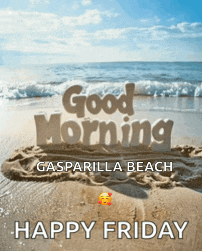 a picture of a beach with the words " good morning gasparilla beach " written in the sand