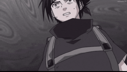 a black and white drawing of a boy with a scarf around his neck and the word anime on the bottom right