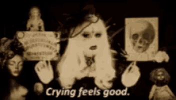 a drawing of a ghost with the words crying feels good