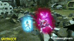 two cartoon characters are fighting each other in a video game called saiyanjoe