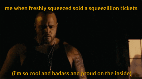 a man with a tattoo on his arm is talking about squeezillion tickets