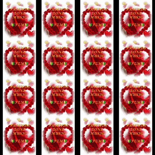 a row of red hearts with the words zone music