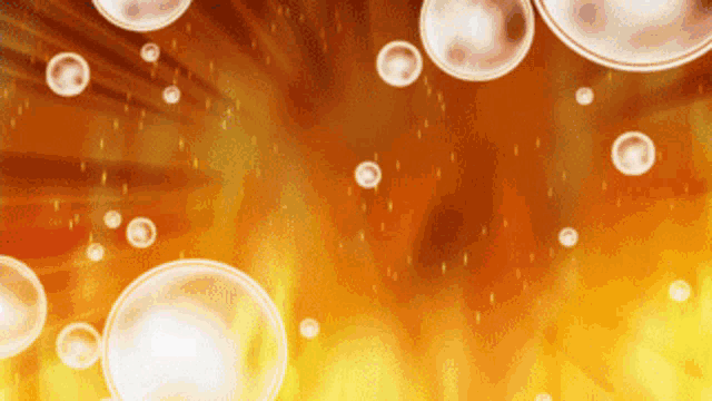 a bunch of bubbles are floating in the air on a yellow background