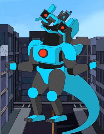 a cartoon drawing of a robot with a red light on its head