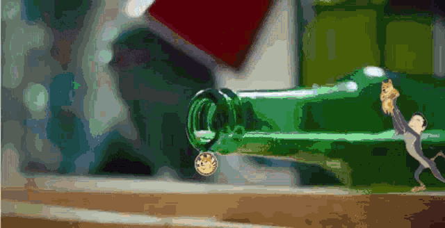 a green bottle with a gold medal on the top of it