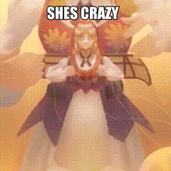 a cartoon character with the words `` she 's crazy '' written on it .