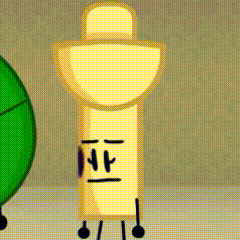 a cartoon drawing of a yellow object with a face and legs