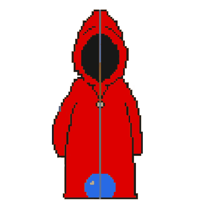 a pixel art of a red hoodie with a black hood