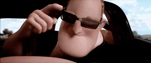 a cartoon character wearing sunglasses while driving a car