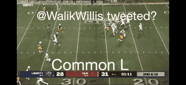 a football game between liberty and ulm is shown on espn