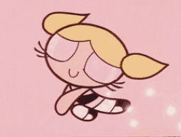 bubbles from the powerpuff girls with her eyes closed