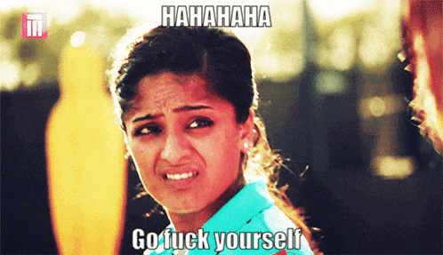 a picture of a woman with a caption that says " go fuck yourself "