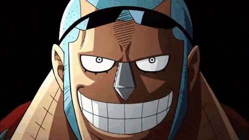 a close up of franky from one piece with a big smile