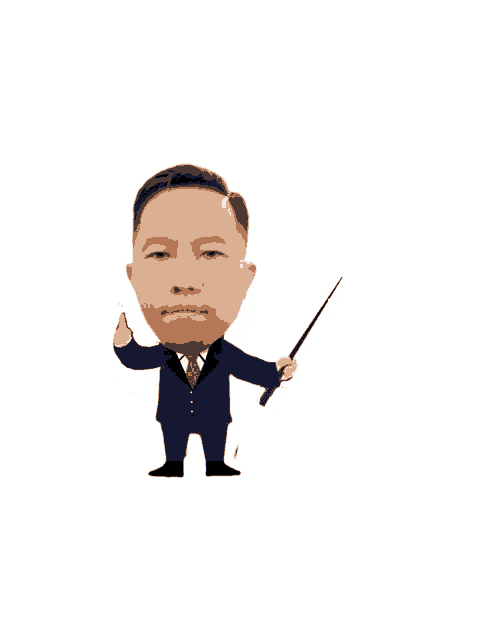 a cartoon of a man in a suit and tie holding a wand