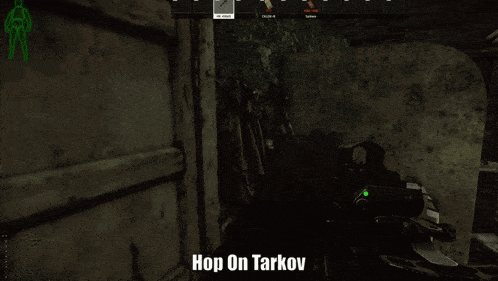 a screenshot of a video game with the words hop on tarkov on the bottom