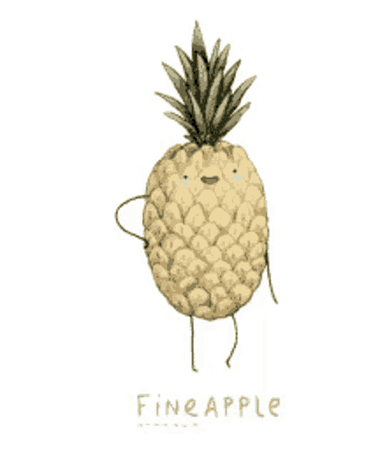 an illustration of a pineapple with arms and legs and the word pineapple below it