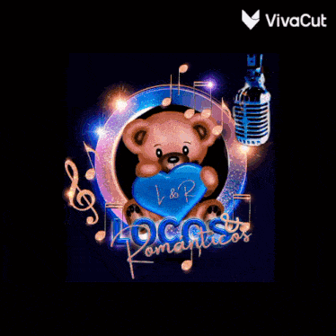a picture of a teddy bear with a heart and a microphone that says l & r