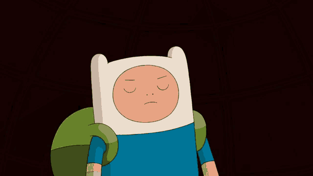 a cartoon character with a sad face and a backpack