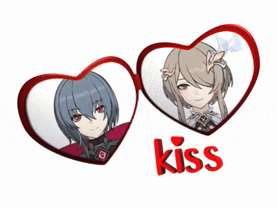 a couple of hearts with the word kiss on them