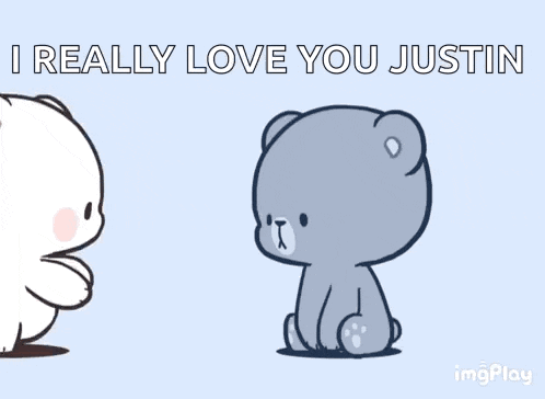 two teddy bears hugging each other with the words i really love you justin