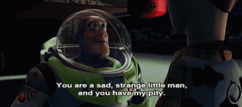 buzz lightyear from the movie toy story is talking to woody