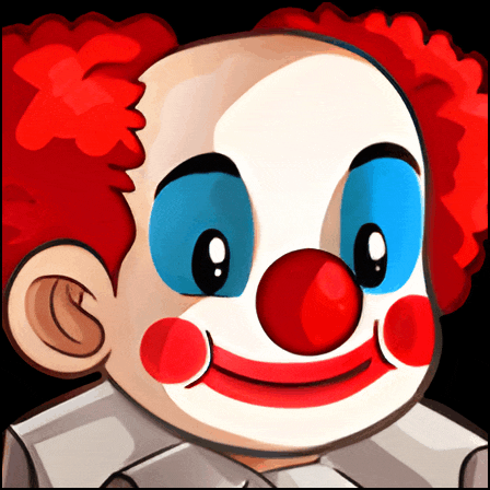 a clown with red hair and blue eyes
