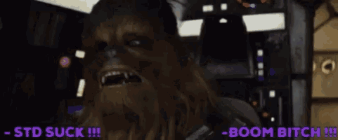 chewbacca and poe from star wars are talking to each other .