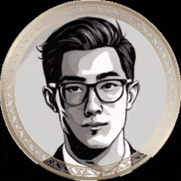 a drawing of a man wearing glasses in a gold frame