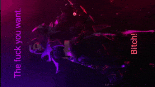 a purple and red background with the words the fuck you want bitch written on it
