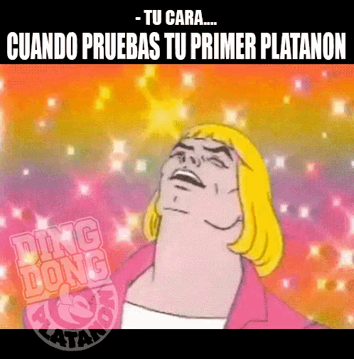 a cartoon of a man with the words cuando pruebas tu primer platanon