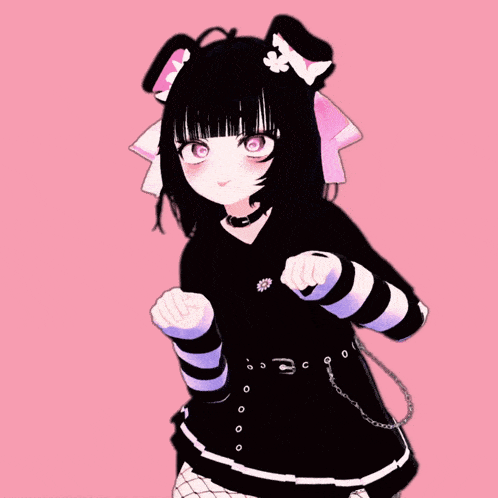 a girl with a cat ear on her head is wearing a black and purple outfit