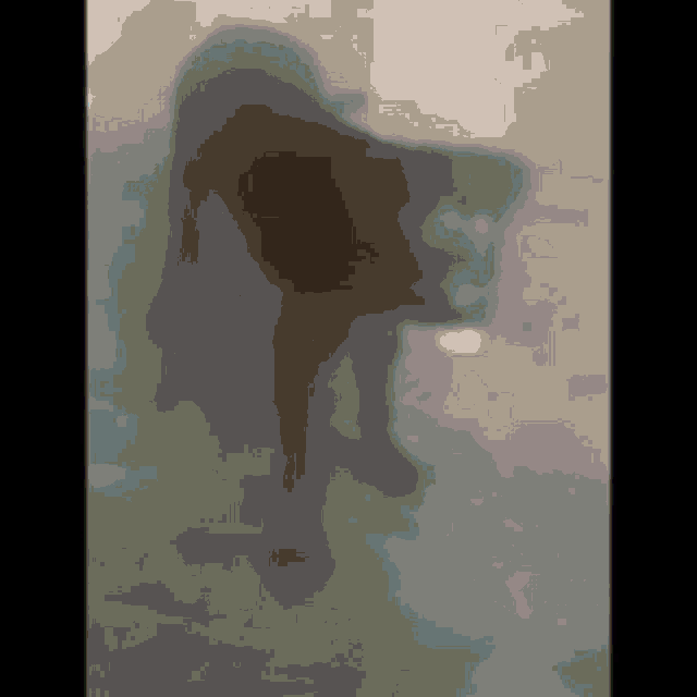a blurry picture of a person standing in a foggy area