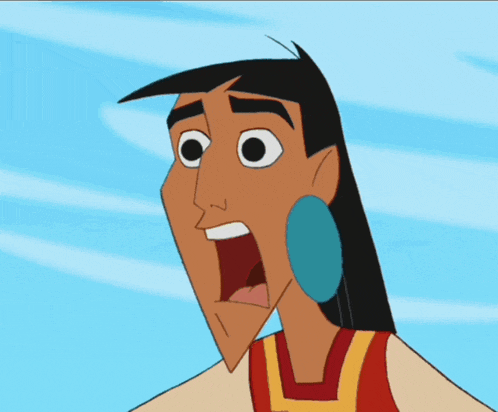 a cartoon character is making a surprised face
