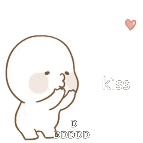 a cartoon character blowing a kiss surrounded by pink hearts .